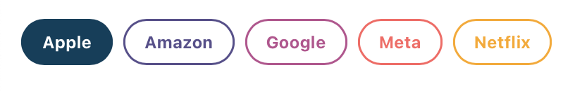 Interactive filter buttons used to select and compare MAANG companies: Apple, Amazon, Google, Meta, and Netflix-in the stock analysis dashboard.