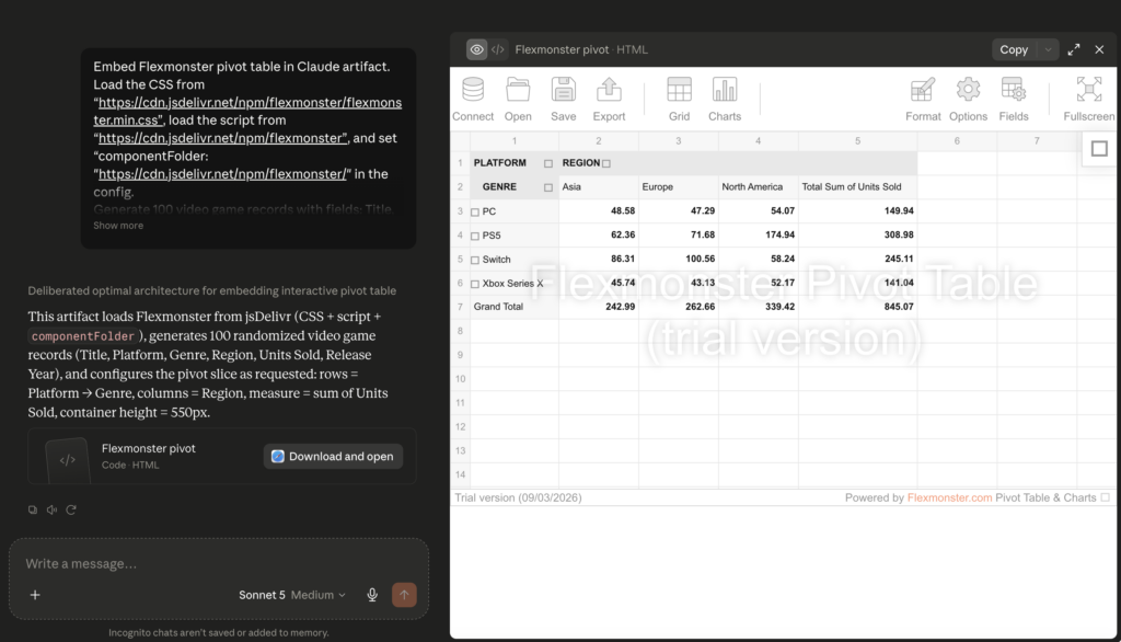 Flexmonster in Claude Chat Image 1