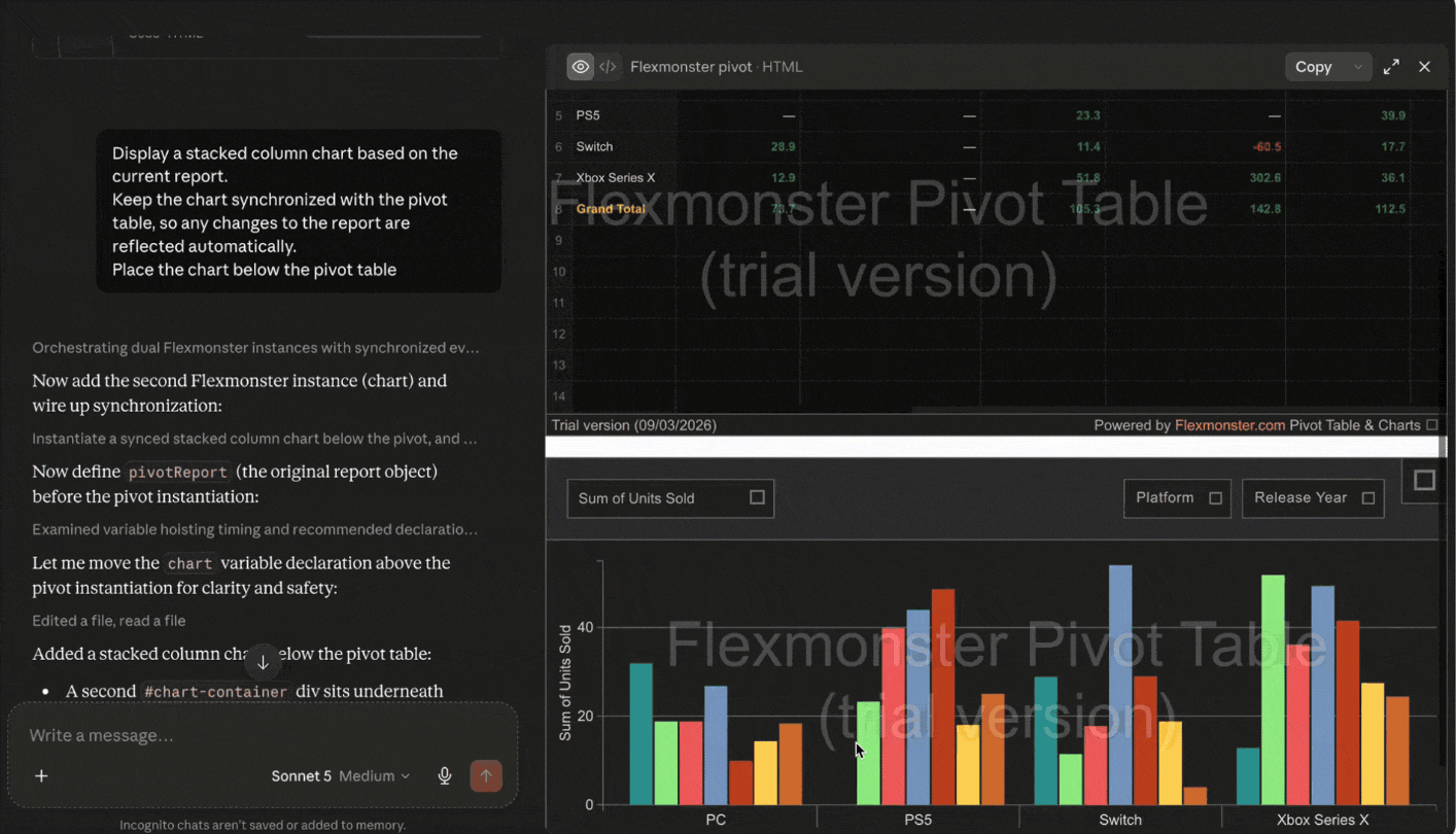 Flexmonster Charts in Claude Chat Gif