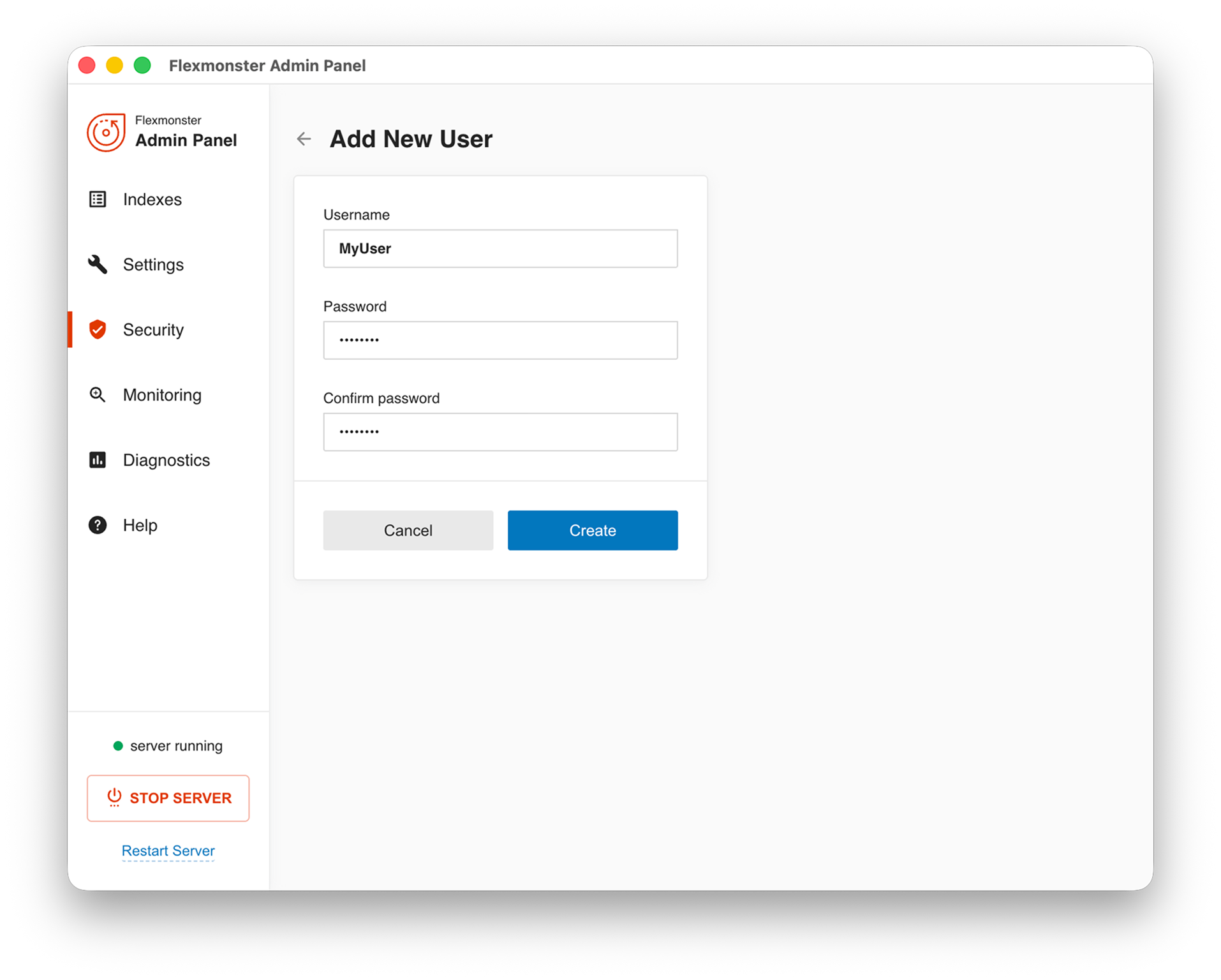 Screenshot of the Add New User view with user configurations