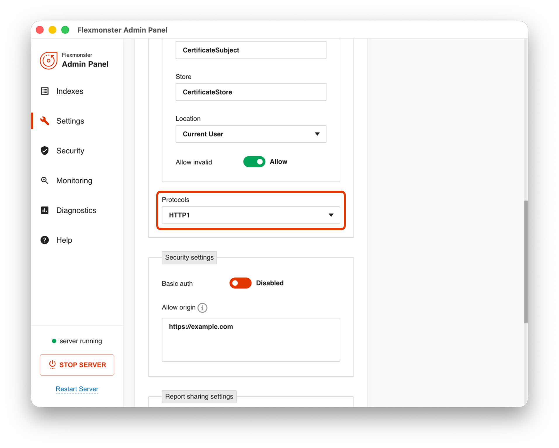 Sample config for the Protocols configuration