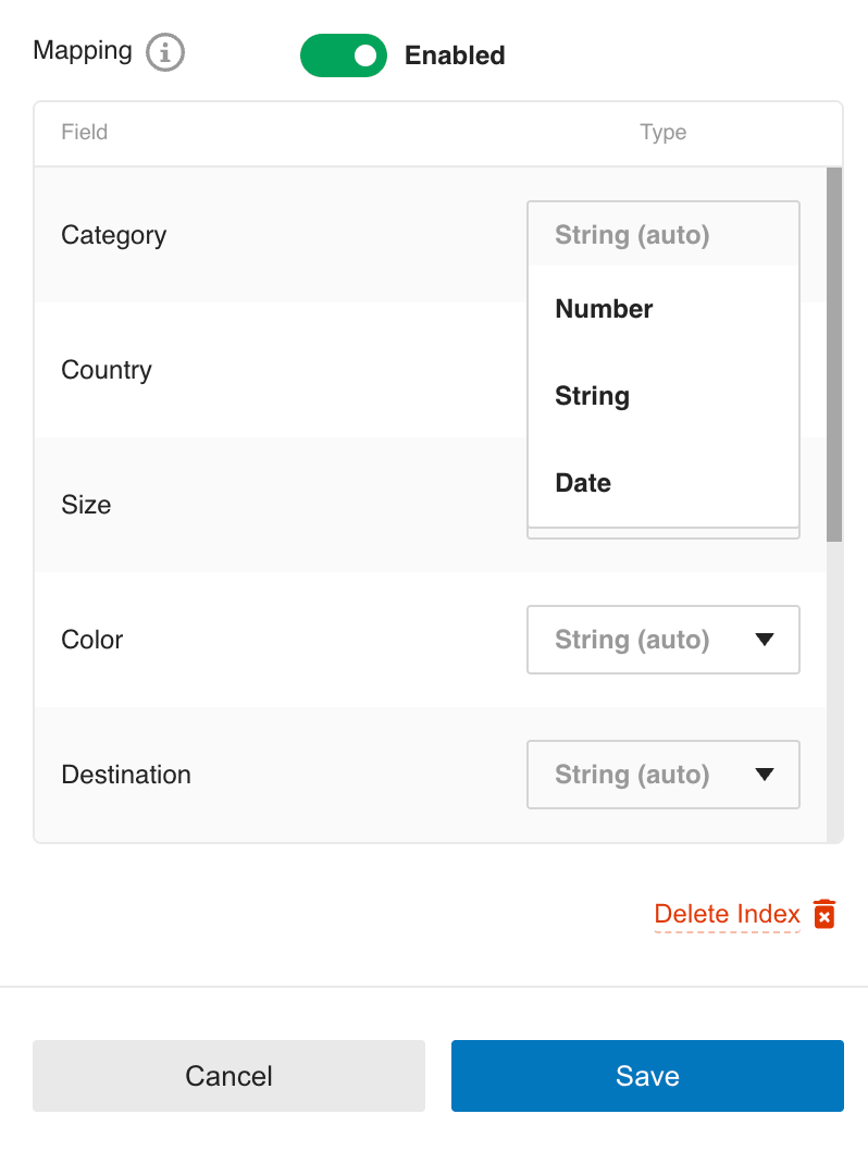 Example of a mapping configuration for an index