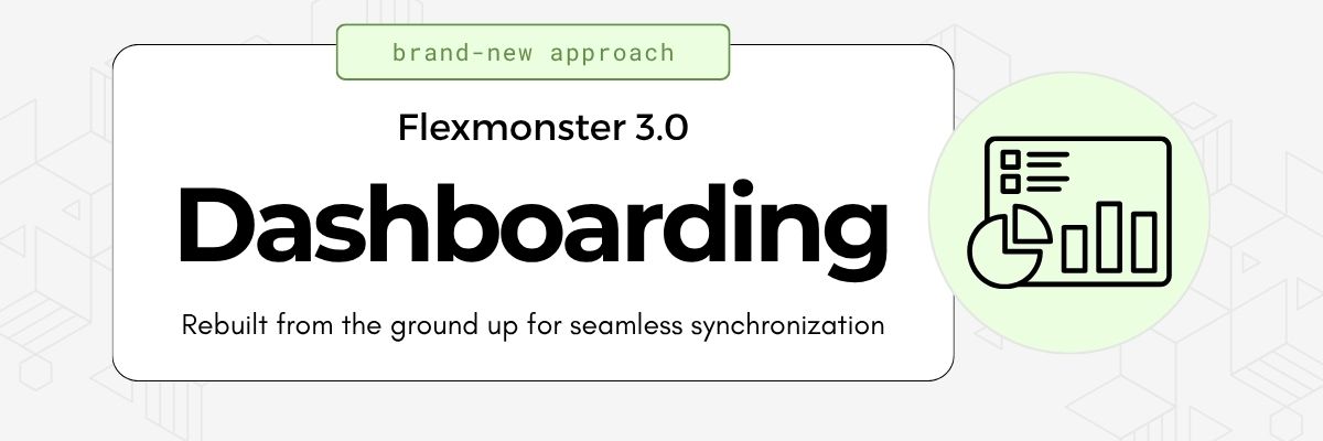 Flexmonster v3 blog cover: 'Dashboarding in Flexmonster v3 — Rebuilt from the ground up for synchronized views